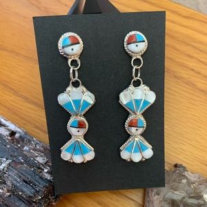 Zuni Sterling silver sun face post dangle earrings